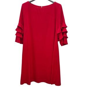 Lane Bryant Shift Dress Womens 18/20 Red Ruffled 1/2 Sleeves Back Zip Night Out